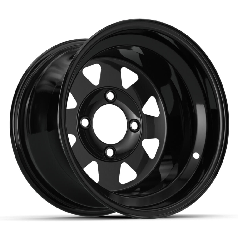 12″ Spoke Glossy Black Steel Wheel (2:5 Offset) - Golf Cart Gears