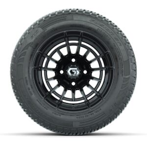 GTW® Boost Gloss Black 12 in Wheels with 215/50-R12 Fusion S/R Steel Belt Radial Tires – Full Set - Image 2