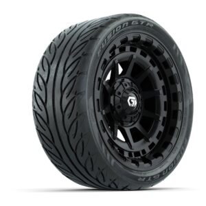 GTW® Barricade Gloss Black 14 in Wheels with 205/40-R14 Fusion GTR Steel Belted Street Tires – Full Set - Image 2