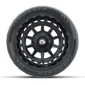 GTW® Barricade Gloss Black 14 in Wheels with 205/40-R14 Fusion GTR Steel Belted Street Tires – Full Set - Image 3
