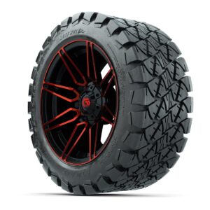 GTW® Stealth Gloss Black/Red 14 in Wheels with 22x10-14 Timberwolf All-Terrain Tires – Full Set - Image 2