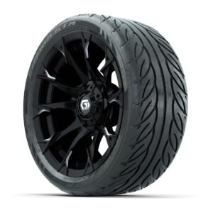 GTW® Diablo Gloss Black/Machined 14 in Wheels with 205/40-R14 Fusion GTR Steel Belted Street Tires – Full Set - Image 2