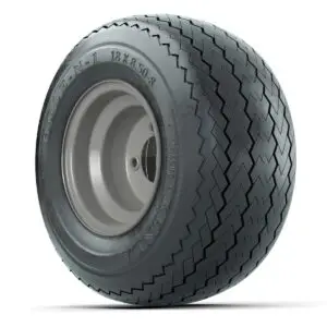 Set of (4) 8 in Gray Steel Wheels with 18 in Kenda Hole-N-1 Tires - Image 3