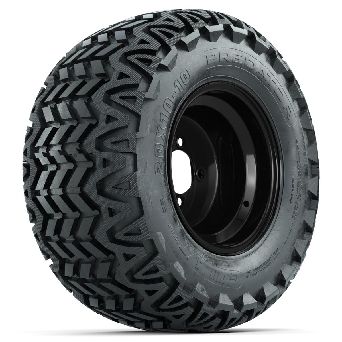 Set of (4) 10 in Black Steel Offset Wheels with 20x10-10 Predator All ...