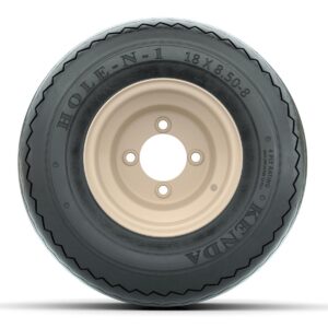 Set of (4) 8 in Beige Steel Wheels with 18 in Kenda Hole-N-1 Tires - Image 2