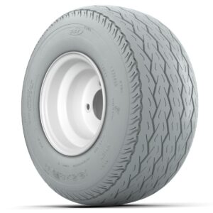 Set of (4) 8 in White Steel Wheels with 18.5 in Gray Non-Marking Tires (6-Ply) - Image 3