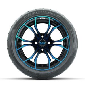 GTW Spyder Blue/Black 14 in Wheels with 225/40-R14 Fusion GTR Street Tires   Full Set - Image 2