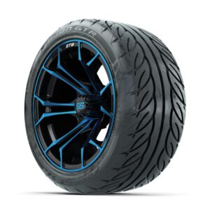 GTW Spyder Blue/Black 14 in Wheels with 225/40-R14 Fusion GTR Street Tires   Full Set - Image 3
