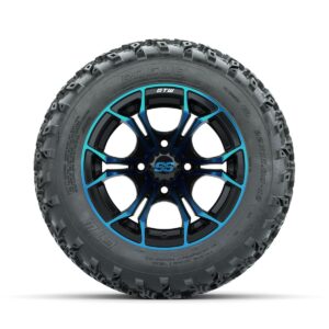 GTW Spyder Blue/Black 12 in Wheels with 22x11.00-12 Rogue All Terrain Tires Full Set - Image 2