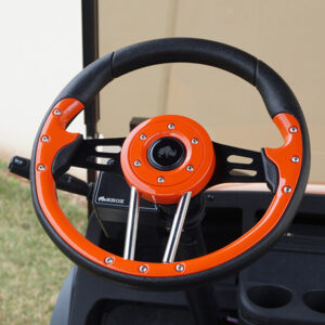 RHOX Aviator 4 Orange Grip Golf Cart Steering Wheel, black 4-spoke design 13″ - Image 3