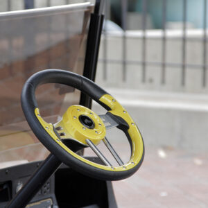 RHOX Steering Wheel, Aviator 4 Yellow Grip/Brushed Aluminum Spokes, 13" Diameter - Image 2