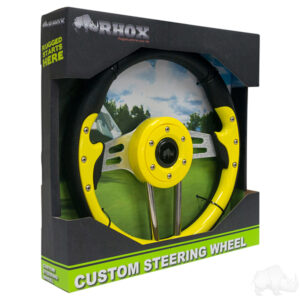 RHOX Steering Wheel, Aviator 4 Yellow Grip/Brushed Aluminum Spokes, 13" Diameter - Image 3