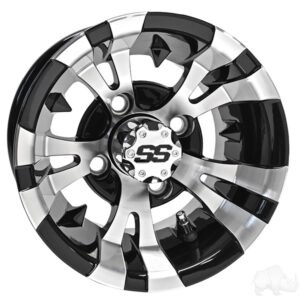 RHOX RX168, Machined Gloss Black, 10x7 ET-15 - Golf Cart Tires and Wheels - Image 1