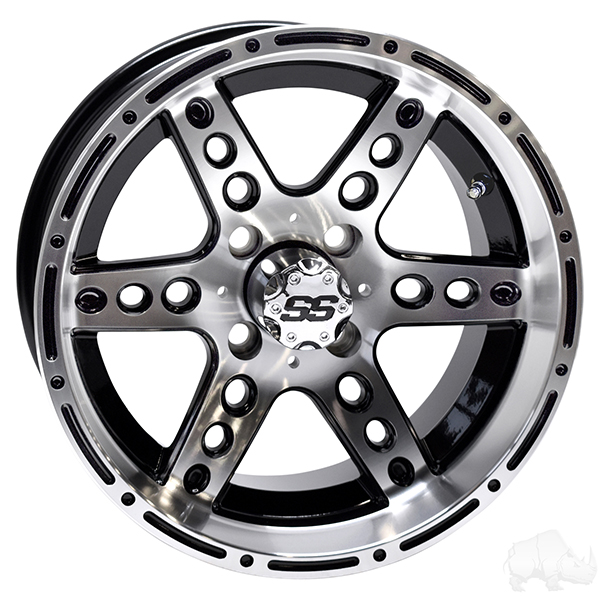 RHOX RX187 Machined Gloss Black 14×7 ET-15 – 10" Golf Cart Rims | Golf Cart Tires and Wheels
