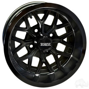 RHOX RX283 Gloss Black 12×7 ET-25 – 12" Golf Cart Rims - Image 1