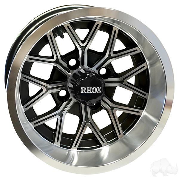 RHOX RX283 Machined Gloss Black 12×7 ET-25-Golf Cart Rims