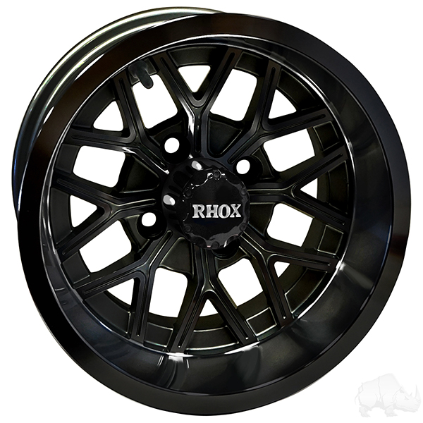 RHOX RX284 Gloss Black 12×6 ET-10-Golf Cart Rims