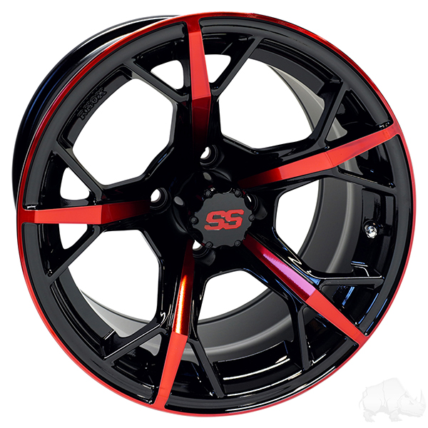 RHOX RX400 Gloss Black with Red 14×7 ET-25 – 10" Golf Cart Rims | Golf Cart Tires and Wheels