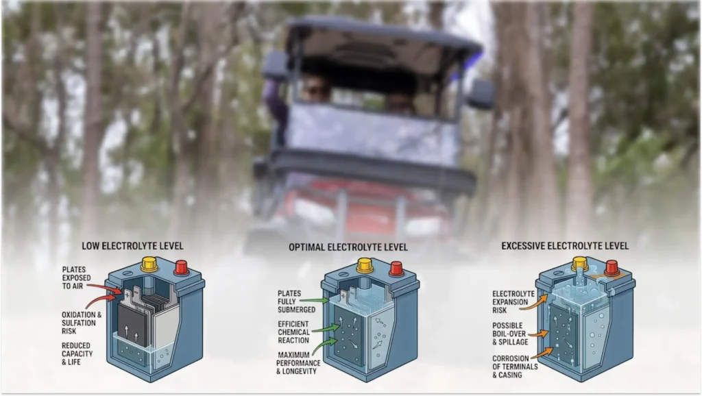 correct golf cart battery water level guide
