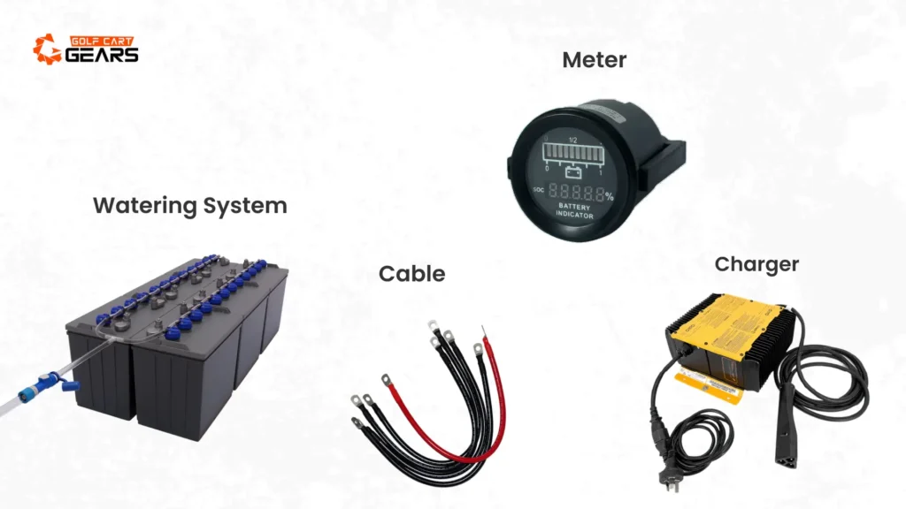 golf cart battery chargers cables meters and watering system 1