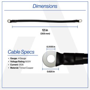 12 Inch 4-Gauge Black Battery Cable - Image 2