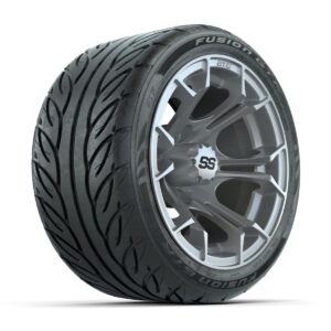 GTW® Spyder Silver Brush 12 in Wheels with 215/40-R12 Fusion GTR Steel Belt Radial Street Tires – Full Set - Image 2